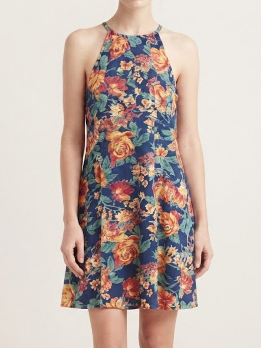 Navy Floral Halter Mini Dress